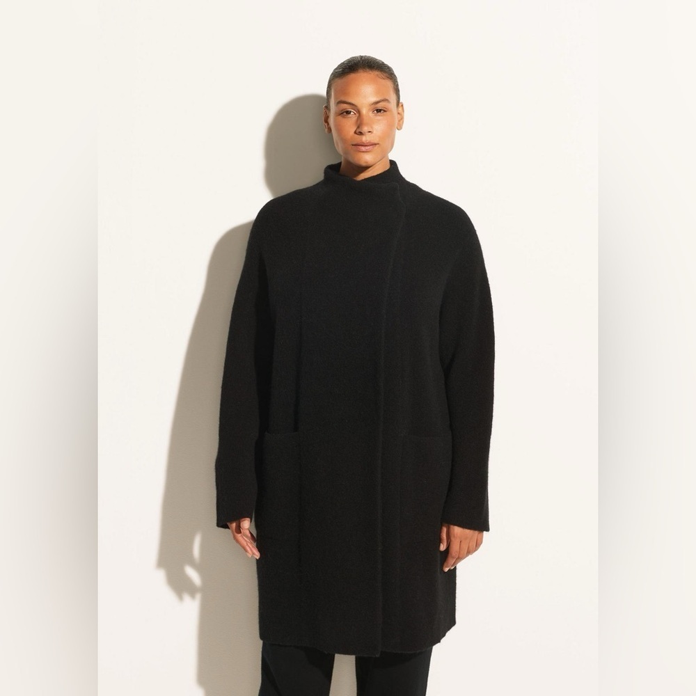 VINCE Cardigan Coat Brushed Wool Alpaca Blend Oversized Sweater Size XL Black - Picture 2 of 13